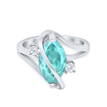Swirl Fashion Ring Marquise Simulated Paraiba Tourmaline 925 Sterling Silver